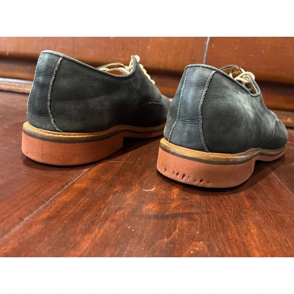 1901 Brand Derby Shoes Mens 12 Navy Blue Nubuck Leather Brick Red Sole M38115